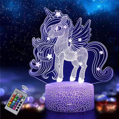$22.99 • Buy 3D LED Night Light Pony Unicorn Colorful Atmosphere Light Bedside Lamp Kids Gift