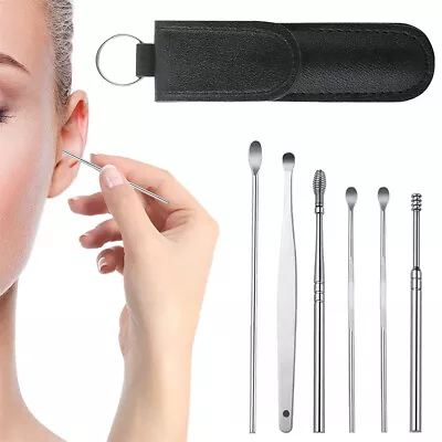 6PCS Wax Remover Cleaning Tool Stainless Steel Ear Pick Ear Scoop Spoon Curette • £2.81