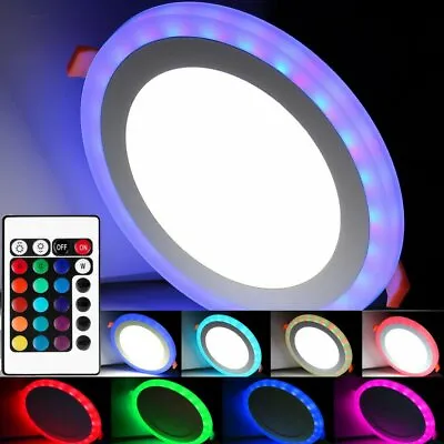 £0.99 • Buy Dual Color LED Panel Recessed Ceiling Down Light Spotlights Round Cool White RGB