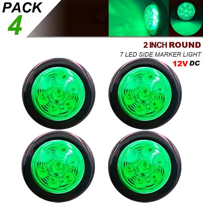 4x 2  Inch Green LED Light Round Clearance Side Marker Lights Truck Trailer 12V • $14.99