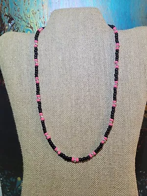 Black Coral & Silver Surfer Handmade Boho Choker Beaded Necklace Hippie Beads • $13.99