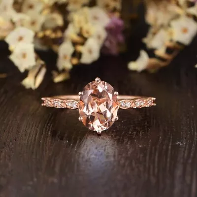 2Ct Oval Cut Solitaire Morganite Diamond Engagement Ring 14K Rose Gold Finish • $80.40