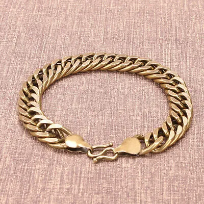 Solid Brass Handmade Vintage Bracelet Men's Bracelet Curb Flat Chain Length 24cm • $9.95