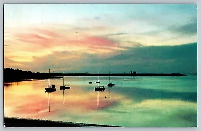 Cape Cod Massachusetts - Sunset - State Harbor - Chatham - Vintage Postcard • $5.94