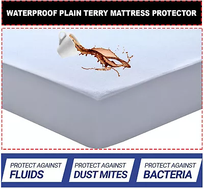 Waterproof Terry Towel Mattress Protector Fitted Sheet Bed Cover Non-Allergenic • £6.99