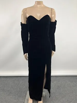 Vintage 90s Prom Dress Off Shoulder Party Velvet Black Maxi Long Strapless Black • $39.99