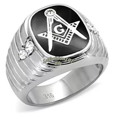 NEW STAINLESS STEEL MASONIC MASON MEN'S Religious RING In ONYX SIZE 8-13 • $18.88