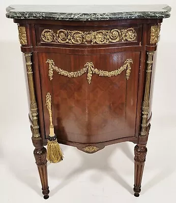 Antique FRENCH 19thC Louis XVI Bronze & MARBLE TOP Hall TABLE CABINET Nightstand • $875