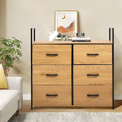 6Drawers Chest Of Drawers Bedroom Steel Storage Cabinet Fabric Organizer Unit UK • £48.95