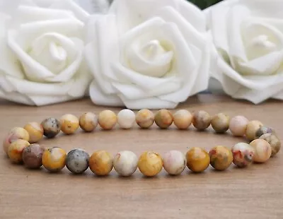 Crazy Lace Agate Bead Stretch Bracelet 8mm Yellow Natural Stone Beaded Bracelet • £8.95