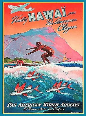 Honolulu Hawaii Surf Oahu Vintage United States Travel Advertisement Art Poster  • $11.19