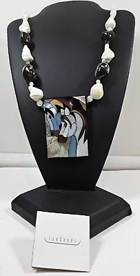 Lee Sands Horse Necklace Inlaid Mother Of Pearl Glass Beads Vintage  • $44.95