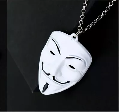 V For Vendetta White Anonymous Mask Necklace & Chain • £3.98