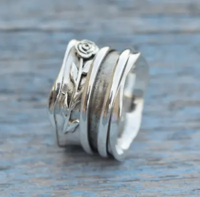 Solid 925 Sterling Silver Band & Spinner Meditation Handmade Ring All Size • $11.99