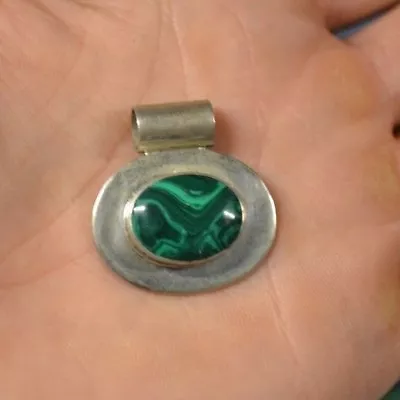 Sterling Silver Malachite Pendant Slider TH 86 Mexico 925  • $29.99