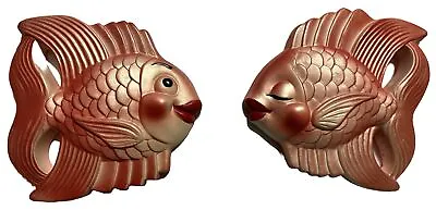 MCM 1954 Miller Studio Chalk Ware Kissing Fish Anthropomorphic Kitsch VTG • £85.90