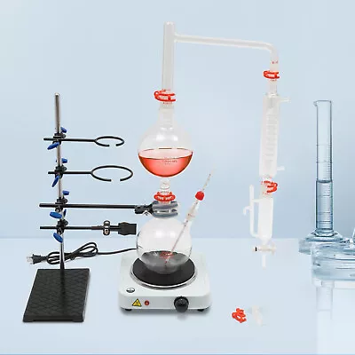 1000ml Chemistry Lab Distillation Apparatus Kit Essential Oil Steaming Glassware • $104.99