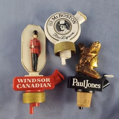 THREE Vintage LIQUOR BOTTLE POURER Tops Mr. Boston Paul Jones Windsor Canadian • $12.99