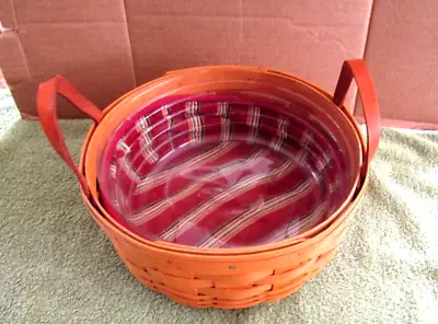 20000 Vtg Longaberger Darning Round Basket W/leather Handles Liner 10” X 4.5” • $25