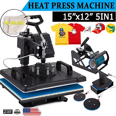 5 In 1 Heat Press Machine Digital Transfer Sublimation T Shirt Hat Plate Cap Mug • $149.50