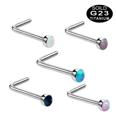 Round Opal Gem 18G Nose Stud Ring L-Shaped G23 Solid Titanium Nostril Stud Ring • £2.87