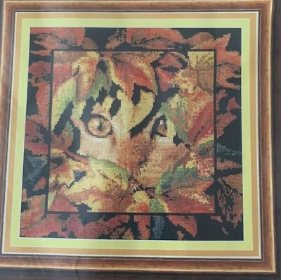 Vintage Cat Cross Stitch Kit Fall Autumn Leaves Cross My Heart Counted - New • $19.99