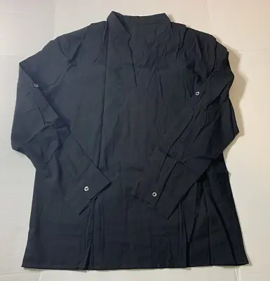 Mens Black Long Tab Sleeve Henley Mandarin Collar Medium NEW Linen Work Server • $10.99
