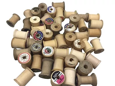 Lot Of 50 Vintage Wooden Empty THREAD SPOOLS Crafts Carving Sewing • $14.95