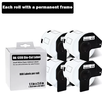 4Roll 2-3/7 X1-1/7  White Paper Address 800 Labels For Brother QL-580N DK-1209  • $28.99