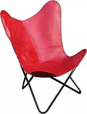 Handmade Vintage Red Leather Butterfly Chair Relax Arm Garden Chair • $150