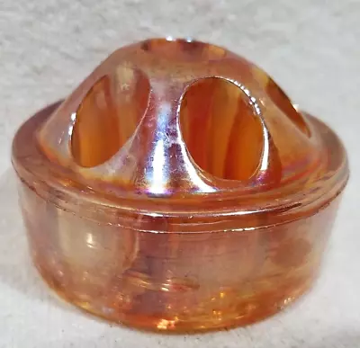 Vintage Amber Carnival Depression Iridescent Domed Glass Flower Frog 7 Hole • $10.95