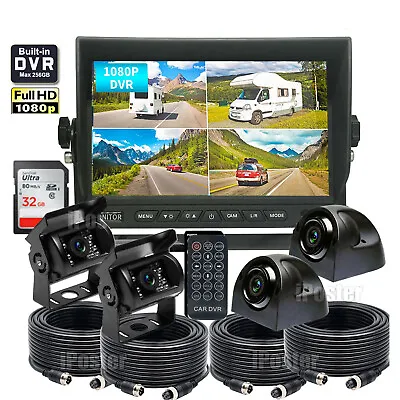 7  Quad Monitor DVR 4 Dash Cam Rear View Backup Camera For Truck Semi Trailer RV • $179