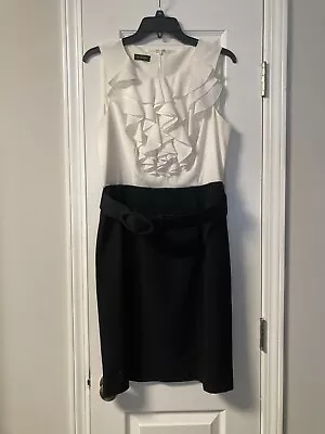 Women’s Spense Black & White Ruffle Sleeveless Belt Dress Size 8 • $7.99