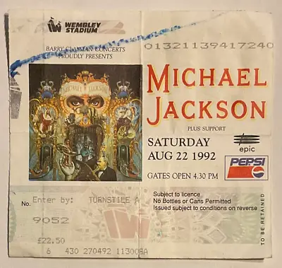 Michael Jackson Original Used Ticket Wembley Stadium London 22nd Aug 1992 • £12