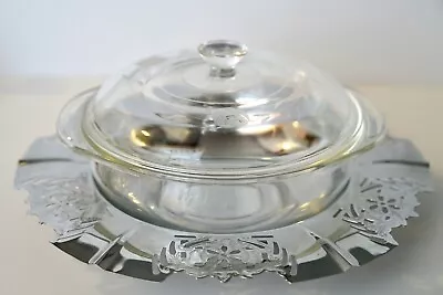 Rare Vintage Etched Pyrex Chrome MCM Casserole 1.5 Qt Chrome Base  • $44.99