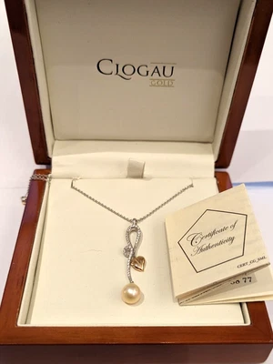 £595 • Buy Clogau Welsh 18ct White & Rose Gold Peach Pearl & Diamond Pavé Necklace