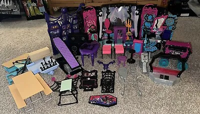 Monster High Lot- School Playset W/ Accessories Jewelry Box Café Cart • $125.57