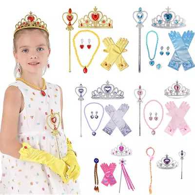 £7.99 • Buy Elsa Belle Dress Up Accessories Set Princess Crown Wand Gloves Necklace Earrings