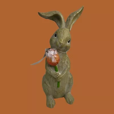 Martha Stewart Home Seasonal Decor Faux Wood Brown Bunny Holding A Orange Tulip • $30