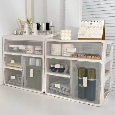 Large Plastic Beauty Box Make Up Storage Drawers Cosmetic Organizer Grids Holder • £13.94