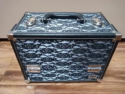 Caboodles Expandable Make-Up Train Case Jewelry Box Black Lace Lock W/Keys • $19