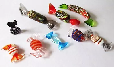 Lot Of 9 Murano Style Blown Art Glass Wrapped Candy Pieces Large & Small Sizes • $17.99