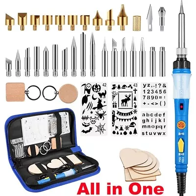 $19.99 • Buy 60W Wood Burning Pen Set Stencil Soldering Iron Tips Tools Pyrography Craft Kit