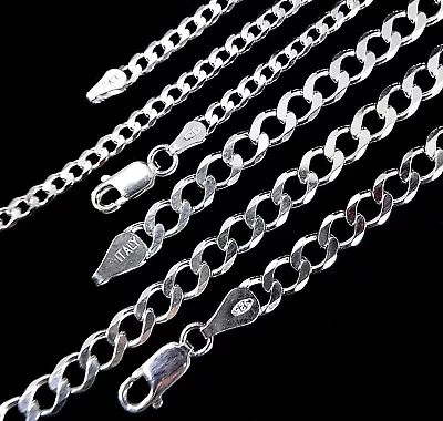 3MM Or 4.5MM Solid 925 Sterling Silver Italian CUBAN CURB Chain Necklace Italy  • $21.82