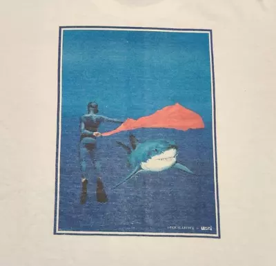 Vintage 90s UZZI Amphibious Gear Shark Bullfighter Scuba Diving T Shirt Sz Large • $14.99