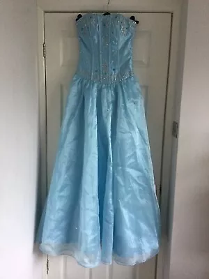 Baby Blue Prom Princess Ballgown Bridemaid Dress Size 6 - 8 Corset Tie Back • £35