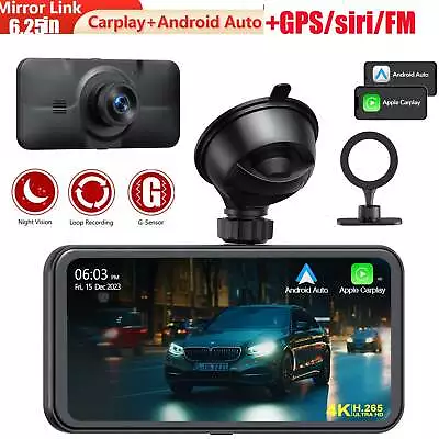 6.25 Portable Car Stereo Radio 4K Dash Cam Wireless Apple CarPlay /Android Auto • $129.99