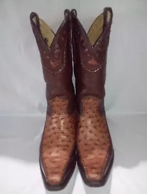 Vintage Cowboy Boots SZ 9 D; 14  H ~ Traditional W/mixed LEATHER Brown/Tan ~ VGC • $45