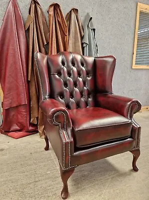 FASTDELIVERY Chesterfield Real Leather Antique Oxblood High Back Chair XL • £611