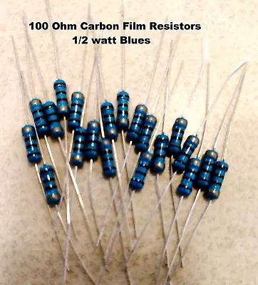 100 Ohm 1/2Watt  BLUE Carbon Film Resistors 5%  You Get 20 Resistors • $3.39